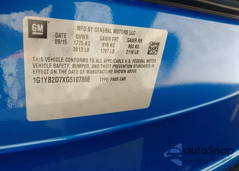 2016 Chevrolet Corvette Stingray из США, поврежденный, VIN 1G1YB2D7XG5107868